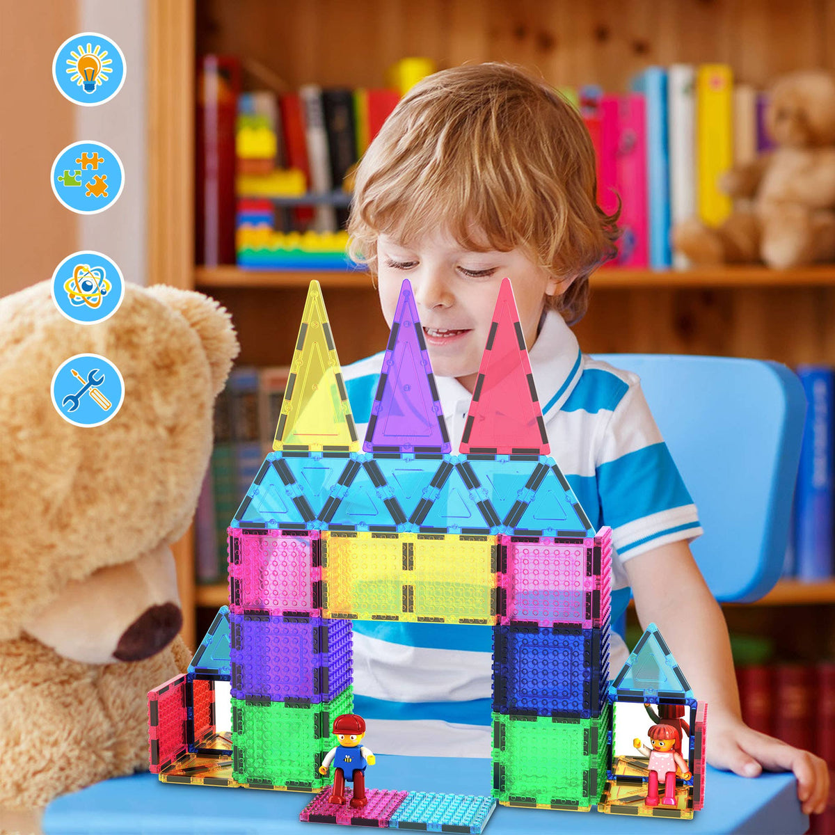 PicassoTiles - PicassoTiles 63pc Brick & Magnetic Tile Building Set - Ages 3+-7