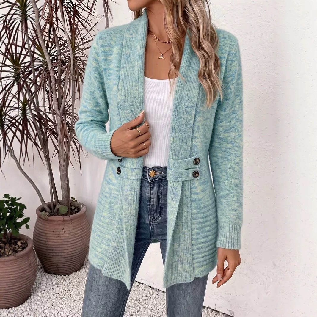 Women's Casual Double-Breasted Wool Cardigan Sweater-6