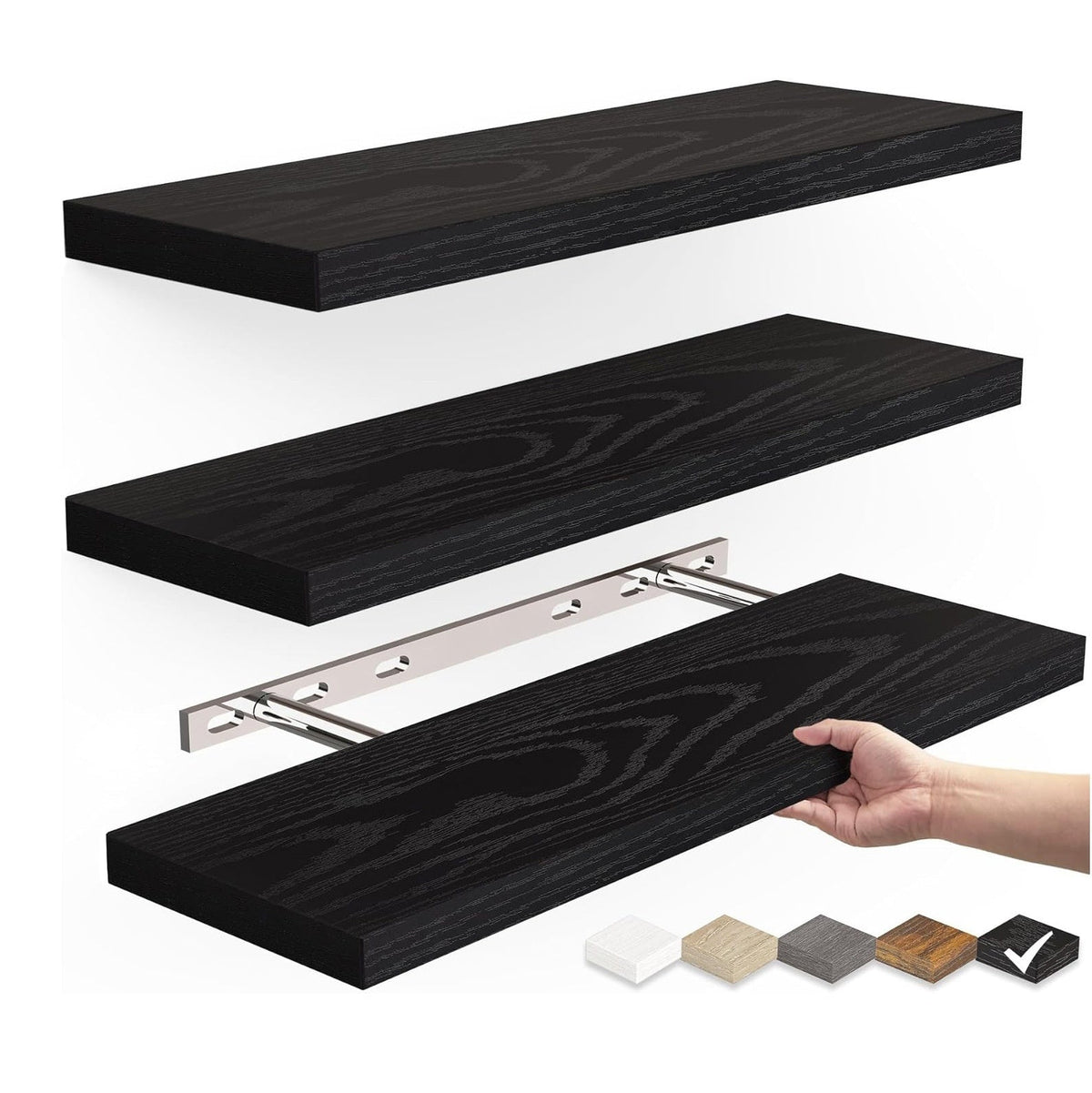 One-Line Floating Wall Shelf – 3-Tier Wooden Bamboo Wall-Mounted Storage Shelf-5