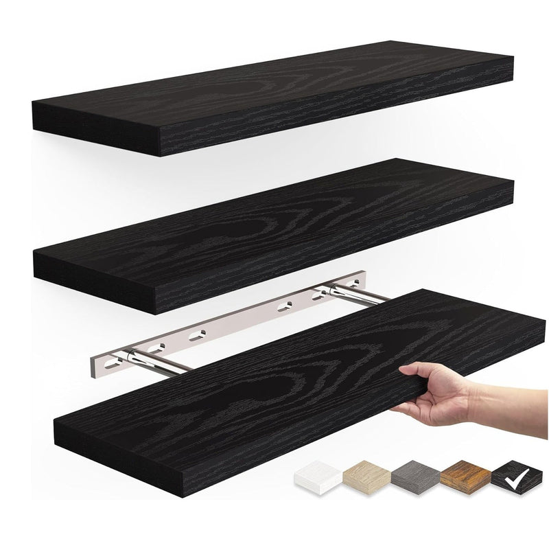 One-Line Floating Wall Shelf – 3-Tier Wooden Bamboo Wall-Mounted Storage Shelf-5