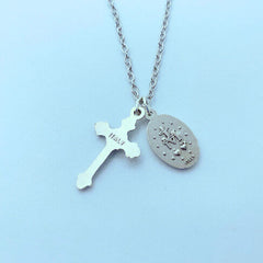 Crucifix Necklace with Miraculous Medal-3