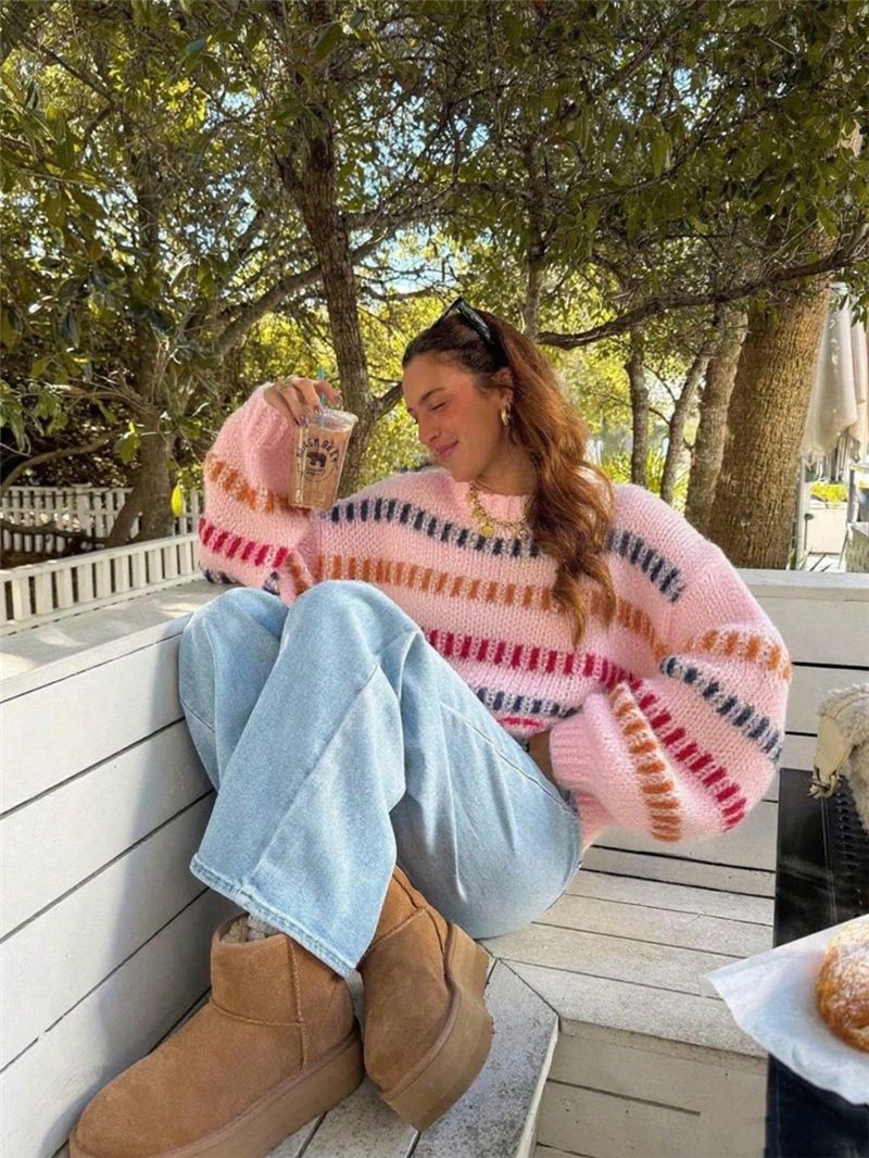 Women’s Retro Loose-Fit Batwing Sleeve Sweater – Casual Oversized Knit Pullover-3
