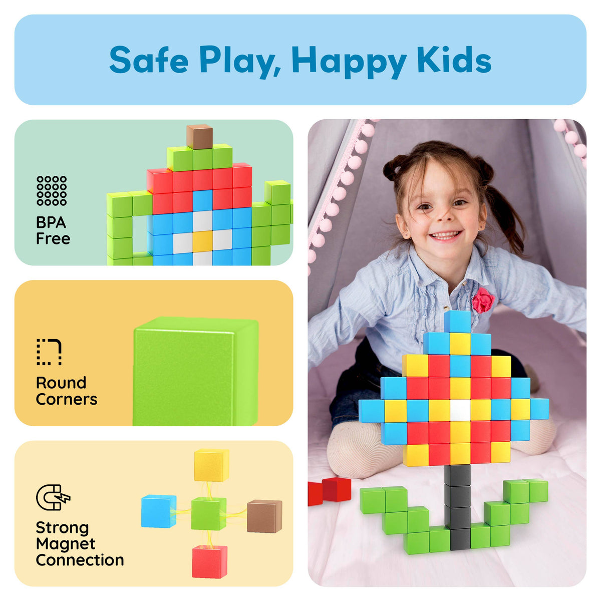 PicassoTiles - PicassoTiles 60pc 1.2" Magnetic Cubes Set - Ages 3+-6