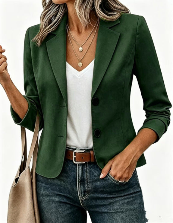 Women’s Solid Color Long Sleeve Blazer Cardigan – Casual Slim-Fit Suit Jacket-6