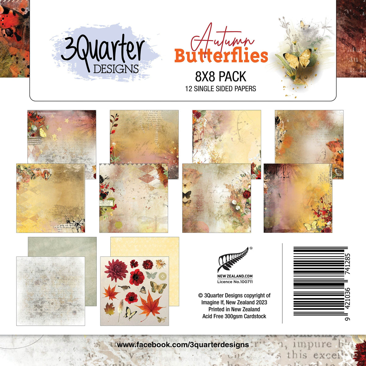 3Quarter Designs - 8" X 8" Paper Pack - Autumn Butterfly-1