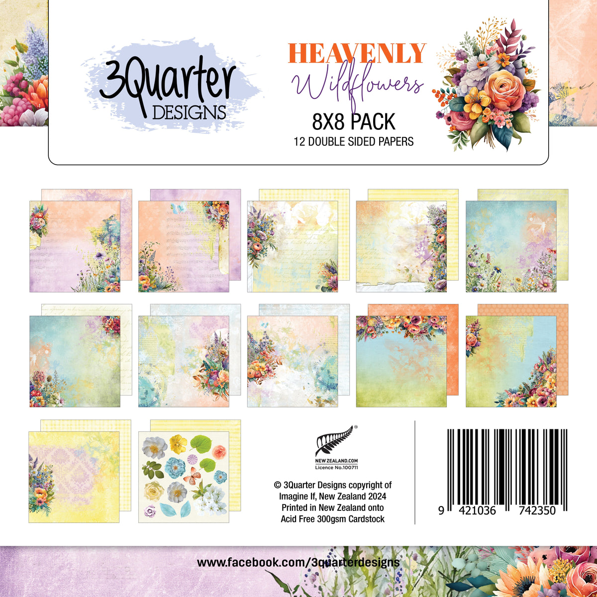 Paquete de papel de 8x8 Heavenly Wildflowers de 3Quarter Designs-1
