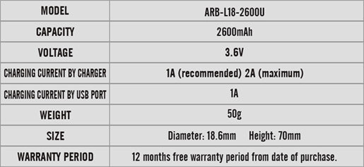 Fenix ARB-L18-2600U USB Rechargeable Li-ion 18650 Battery-2