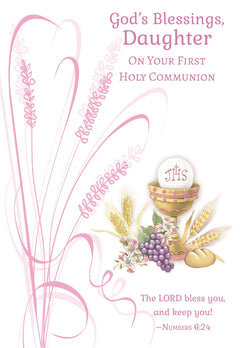 Daughter First Holy Communion Card, Chalice & Host Religious Greeting Card-1