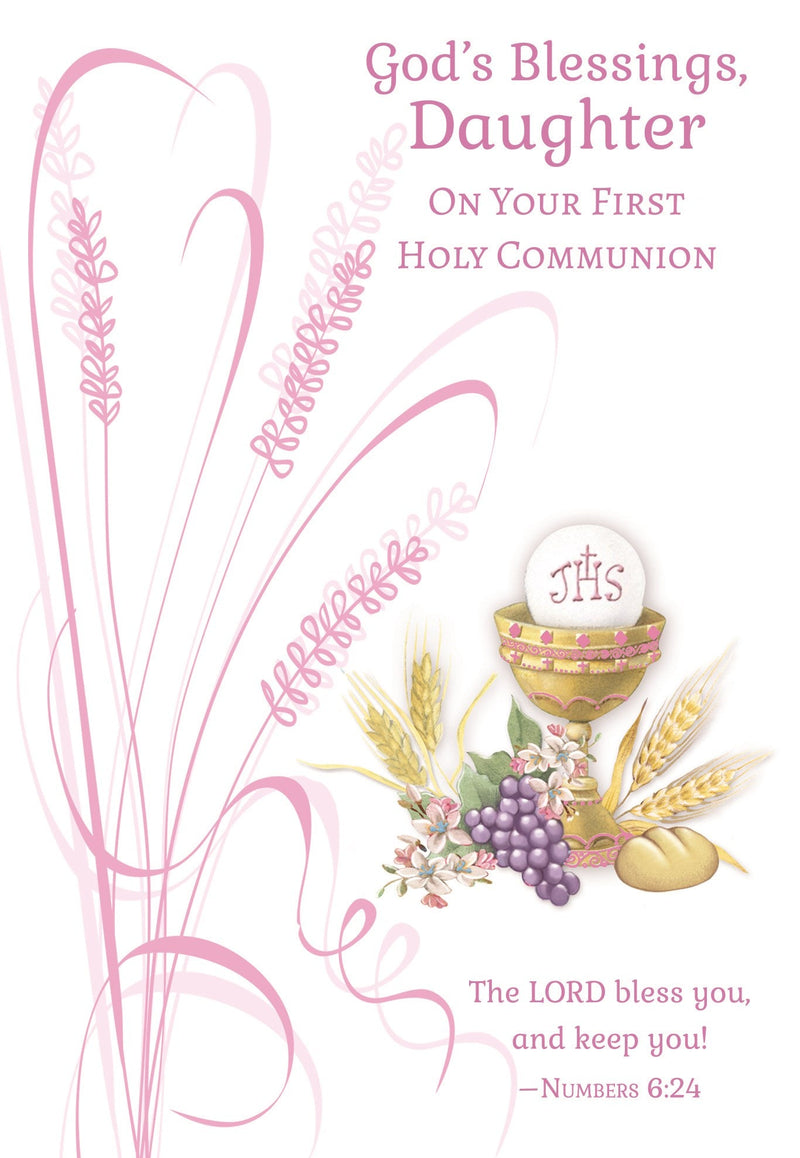 Daughter First Holy Communion Card, Chalice & Host Religious Greeting Card-1