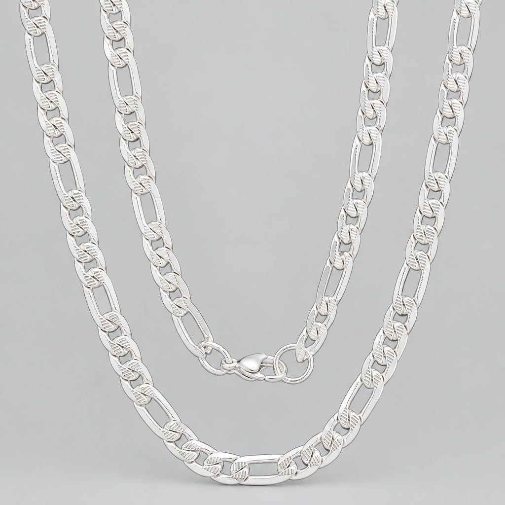 Men’s 6mm Stainless Steel Accented Figaro Chain Biker Link Necklace-1