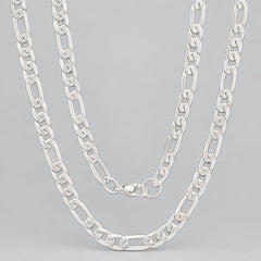 Men’s 6mm Stainless Steel Accented Figaro Chain Biker Link Necklace-1