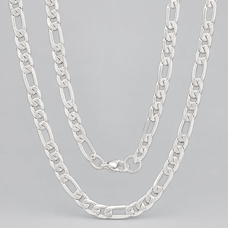 Men’s 6mm Stainless Steel Accented Figaro Chain Biker Link Necklace-1