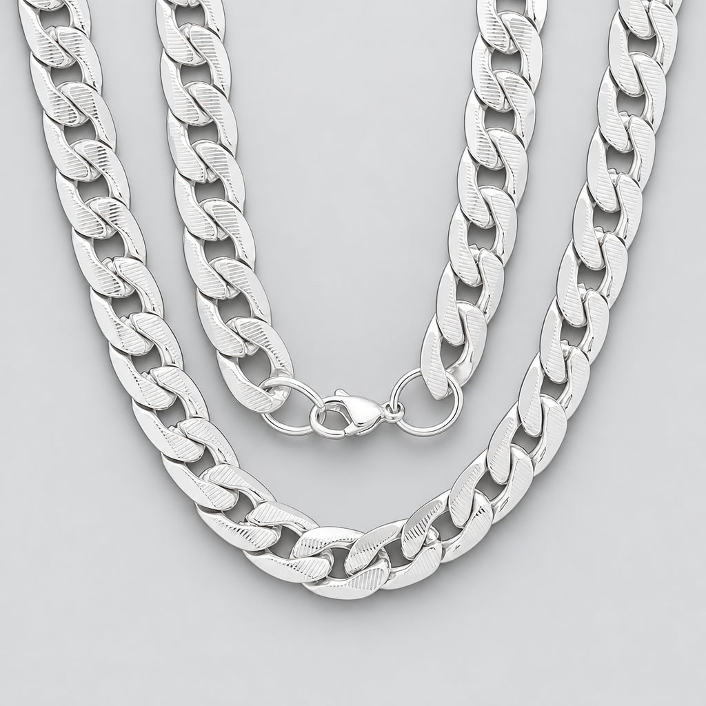 Men’s 10mm Stainless Steel Accented Cuban Link Biker Chain Necklace-1