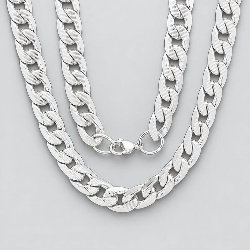Men’s 10mm Stainless Steel Accented Cuban Link Biker Chain Necklace-1