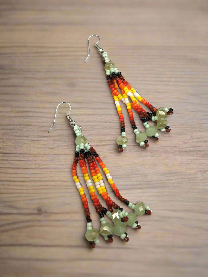 Pale Green Six-Strand Beaded Cascade Earrings-2