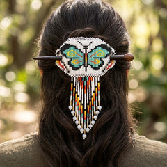 Butterfly Fringed Beaded Barrette & Wooden Stick-1