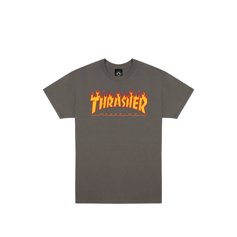 Thrasher 'Flame Logo' Tee - Charcoal-1