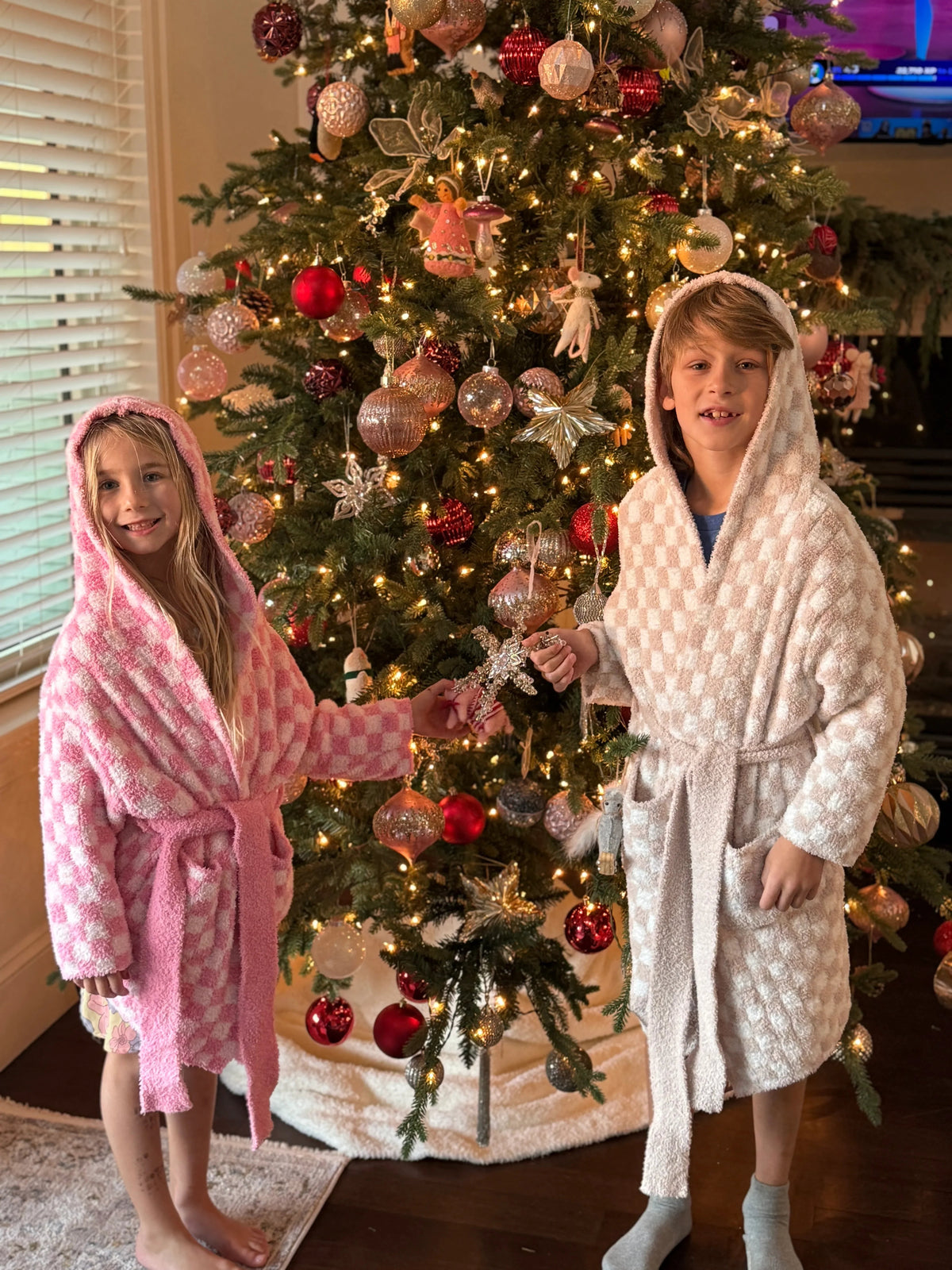 Adult Check Print Hooded Robe-8