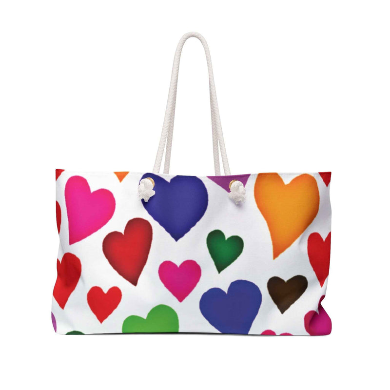 Colorful Heart Pattern Weekender Bag | Large Tote, Rainbow Hearts Travel Bag-1