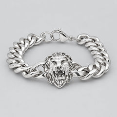 Men’s Stainless Steel Lion Head Cuban Link Bold Biker Bracelet-1