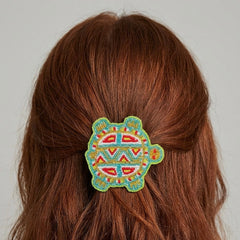 Beaded turtle Barrette Green accent-8