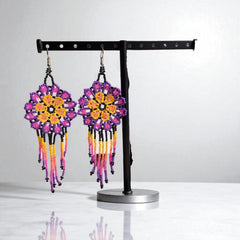 Yellow Purple Flower beaded Earrings-1