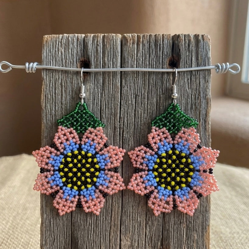 Sunflower Beaded Earrings (Pink)-3