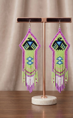 Beaded thunder eagle earrings ( Green )-6
