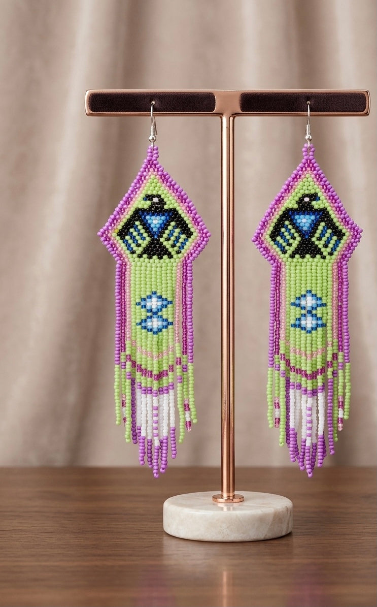 Beaded thunder eagle earrings ( Green )-6