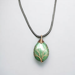 Green Gemstone Pendant Wrapped w/ Copper Tree of Life-2