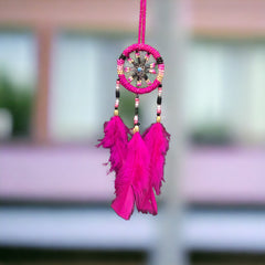 Small Handmade Pink Dreamcatcher with Pink Feathers-2