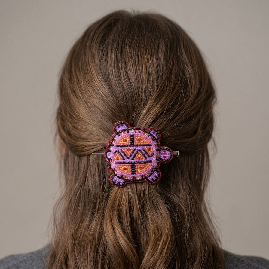 Beaded turtle Barrette Red accent-5