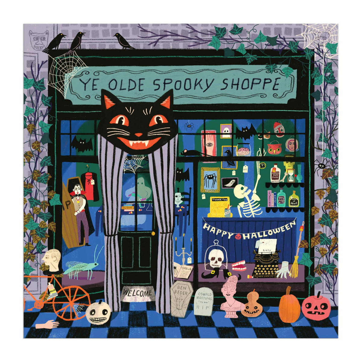 Galison Ye Olde Spooky Shoppe Puzzle – 500 Piece Halloween Puzzle Featuring Vintage Inspired Spooky Storefront