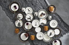 Lenox Gingham Black Halloween Porcelain Dinner Plate Set for 4-5