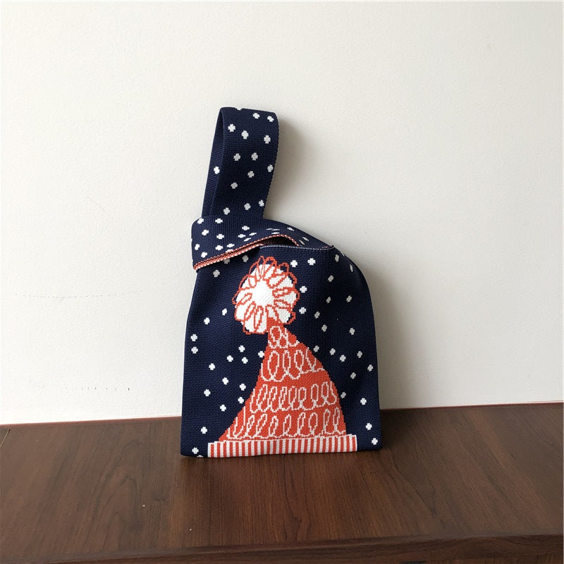 Christmas Knit Tote Bag for Women, Festive Holiday Shoulder Handbag-4