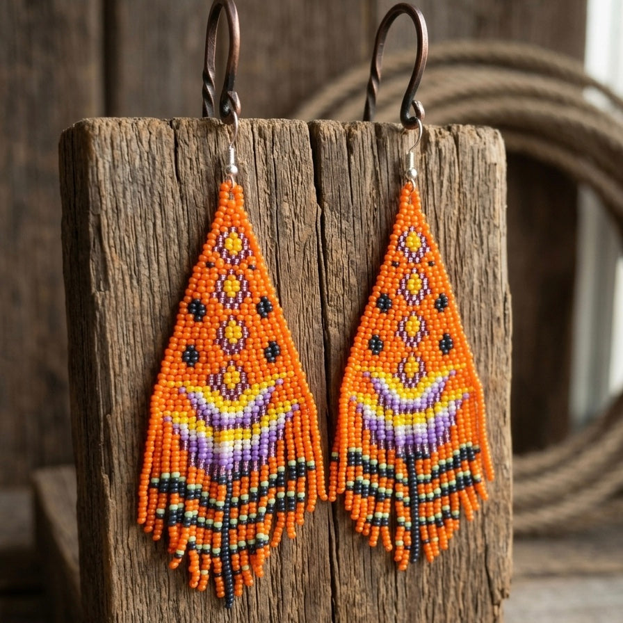 Orange Flame Blossom Drop Earrings-3
