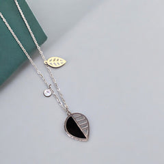 Leaf Stainless Steel Necklace Pendants With Long Chain-2