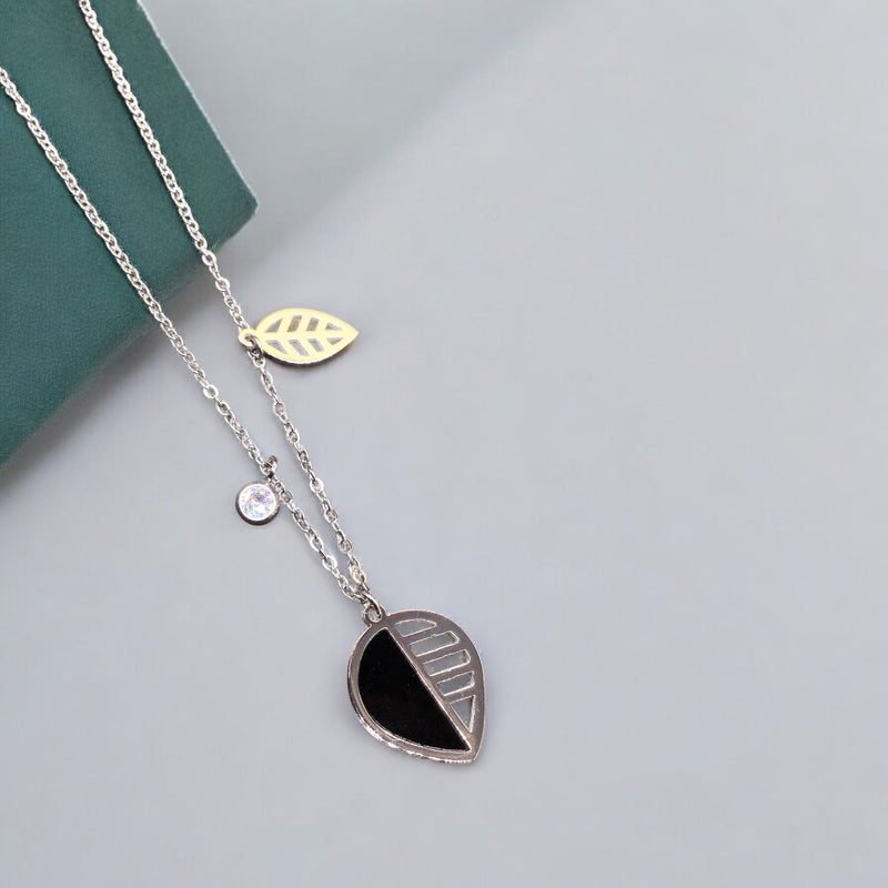 Leaf Stainless Steel Necklace Pendants With Long Chain-2