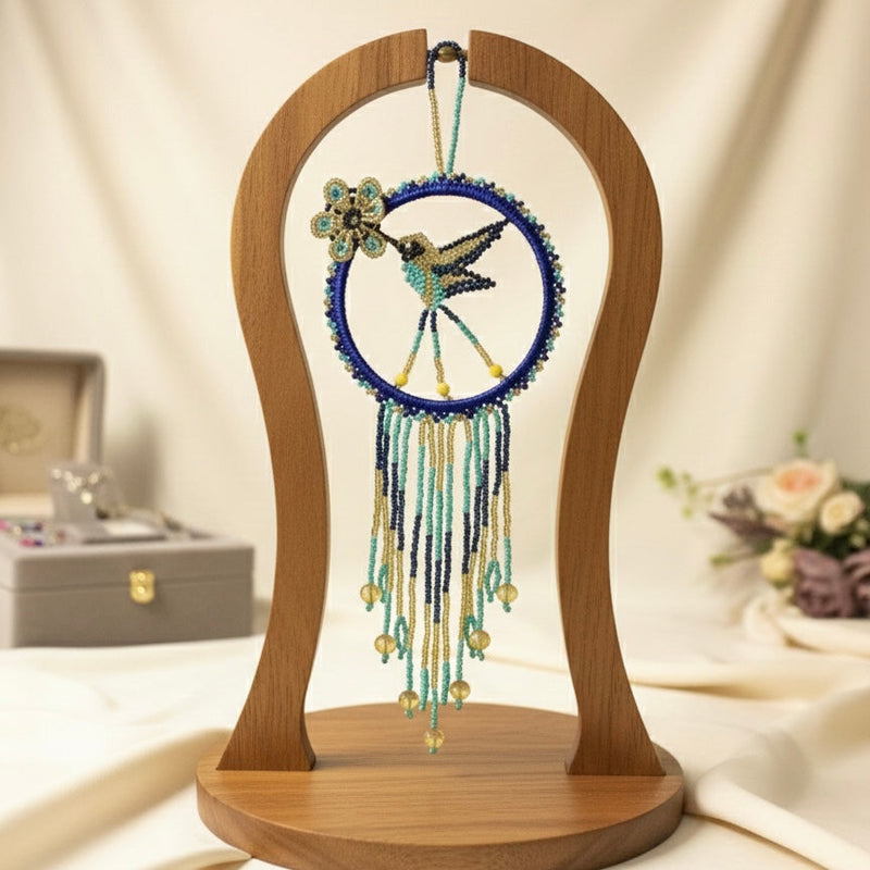Navy blue w gold Native Beaded Hummingbird-1