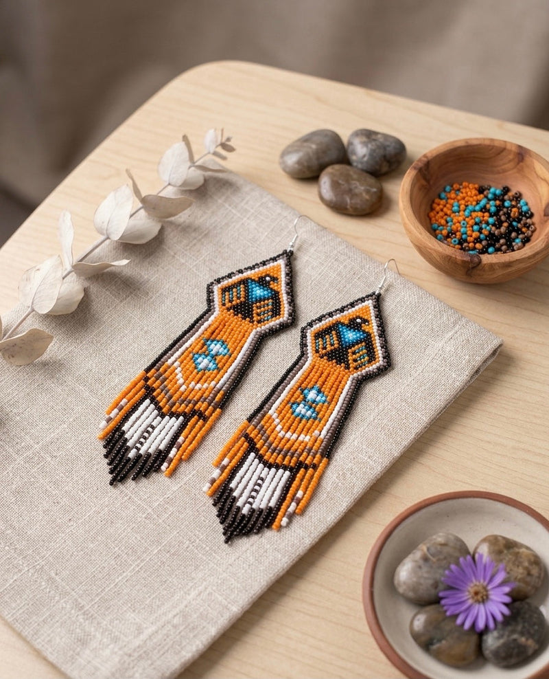 Beaded thunderbird earrings ( Black )-1
