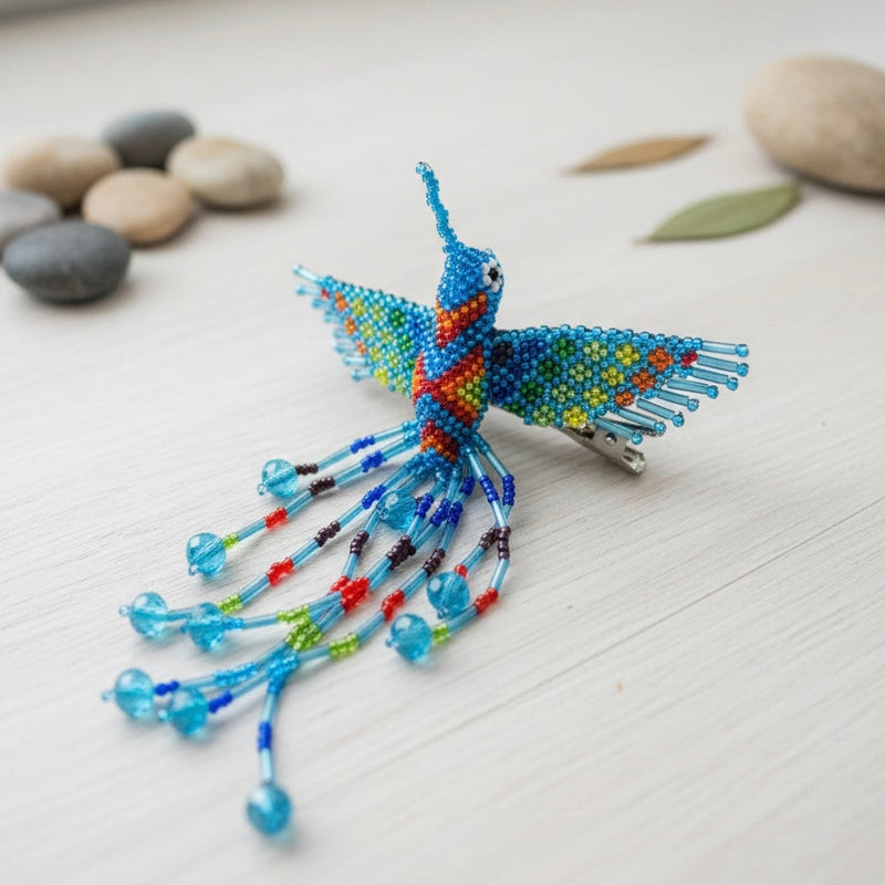 Blue Hummingbird Barrette with Fringes-2