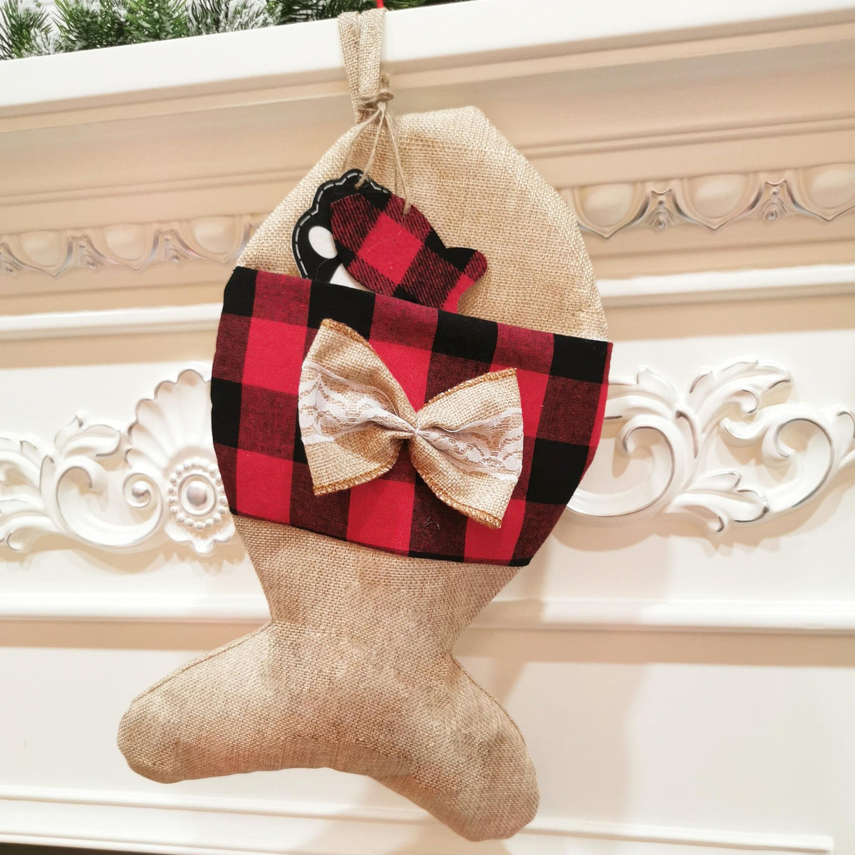 Christmas Pet Socks Gift Bag, Polyester Holiday Stockings-12