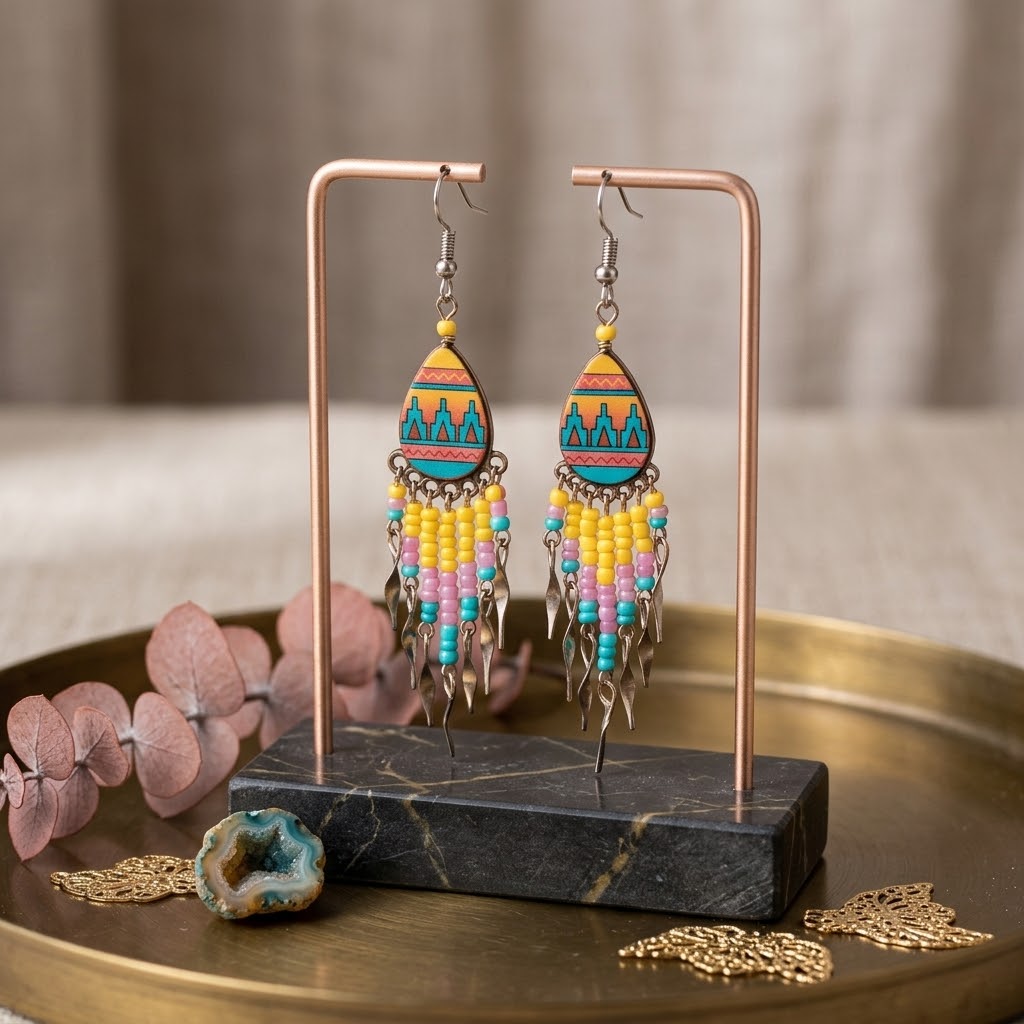 Small Sized Southwestern Yellow and Turquoise Teardrop Earrings