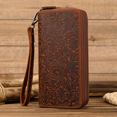 Men Genuine Leather Embossed Long Wallet Vintage Business Clutch-8
