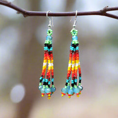 Light Green Six-Strand Beaded Cascade Earrings-1