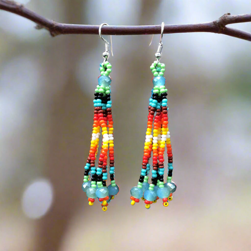 Light Green Six-Strand Beaded Cascade Earrings-1