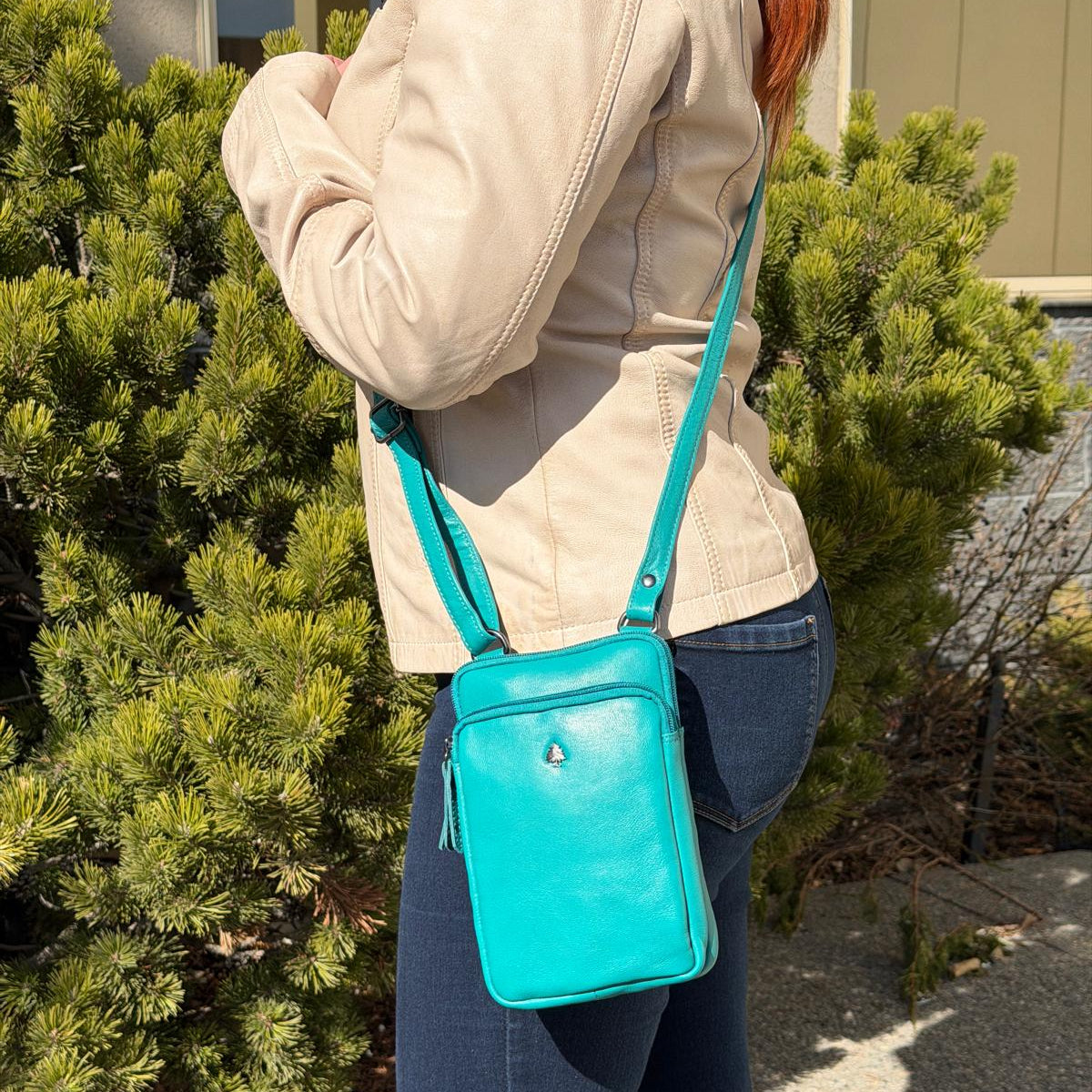 Greenwood Leather Compact Mini Crossbody. Slim Full-Grain Leather Phone Bag & Travel Organizer-3