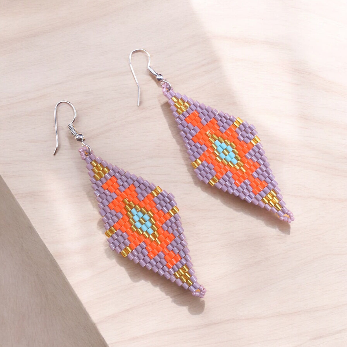 Greyish Purple and Red Miyuki Glass Beaded Earrings-2