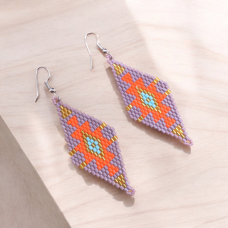 Greyish Purple and Red Miyuki Glass Beaded Earrings-2