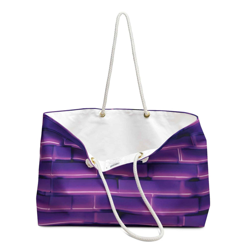 Purple Brick Pattern Weekender Bag | Gradient Brick, Large Tote Bag-4